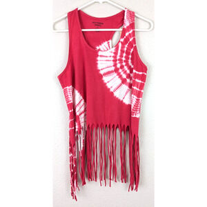 New Southern Spirit sz S Tie Dye Fringe Tank Top knit stretchy watermelon 0914
